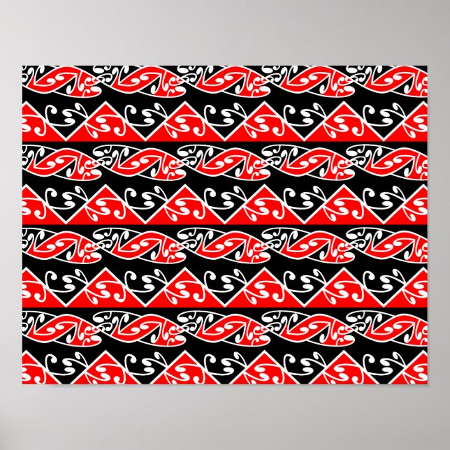Poster Kowhaiwhai traditionnel Maori Koru Motif (Devant)