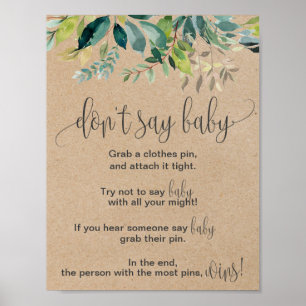 Poster Kraft Foliage Ne dites pas Bébé Signe