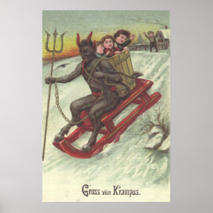 Poster Krampus Kidnapping Enfants Sur La Fourche À Cuisse