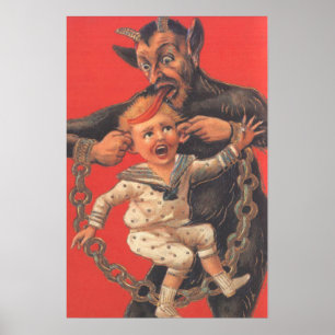 Poster Krampus punissant un petit garçon à l'oreille