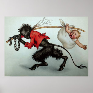 Poster Krampus vintage voler un bébé