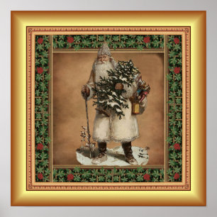 Poster Kris Kringle ~ Arbre de Noël ~ Arrière - plan d'or