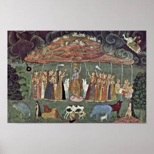 Poster Krishna Et Le Govardhan De Montagne Par Shahadin