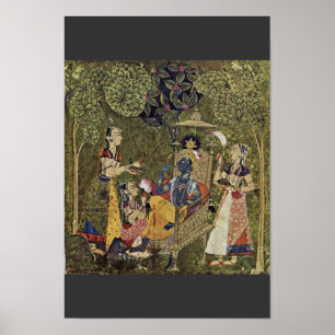 Poster Krishna Et Les Filles Par Indischer Maler Um 1710