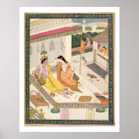 Krishna et Radha sur un lit dans un palais mogul,