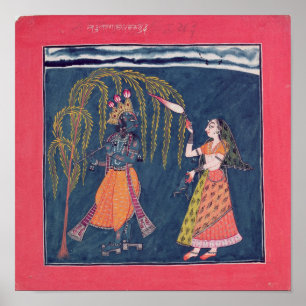 Poster Krishna jouant une cannelure, du 'Vahula