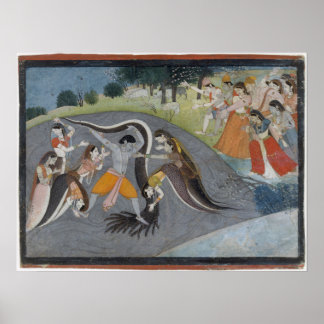 Poster Krishna Subduing Kaliya, le démon des serpents