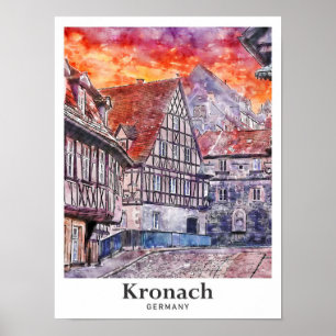 Poster Kronach Allemagne Voyage Aquarelle main tirée