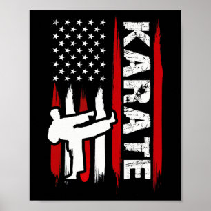 Poster Kung Fu Karaté Drapeau Usa Ceinture Noire Arts Mar