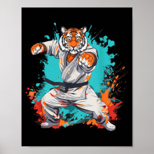 Poster Kung Fu Tigre Aquarelle Arts Martiaux Jiu-Jitsu