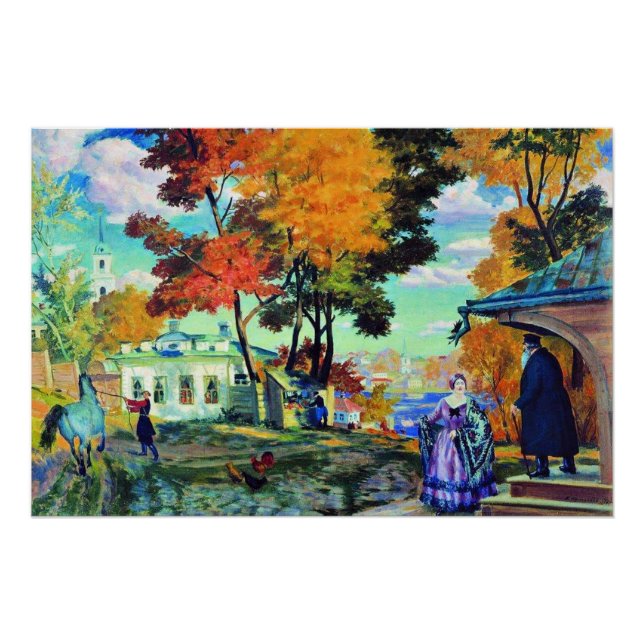 Poster Kustodiev - Automne, 1924 peinture d'art, (Devant)