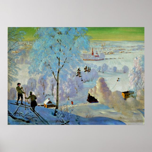 Poster Kustodiev - Skiers (Devant)