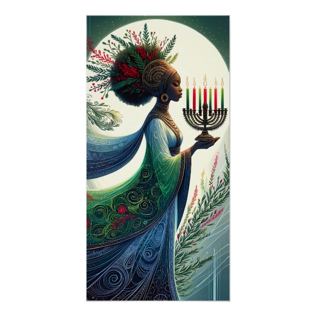 Poster Kwanzaa belle femme avec Kinara (Devant)
