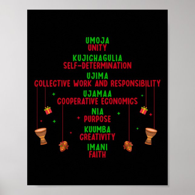 Poster Kwanzaa Sept Principes Arbre Unité Foi Graphique (Devant)