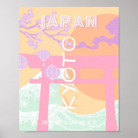 Kyoto Japan Travel Art, Orange Pastel Art