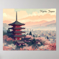 Kyoto Japon Temple Fleur de Cerisier Art – Sapura