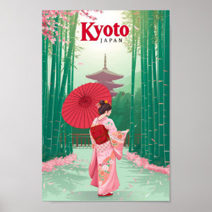Poster Kyoto Japon Vintage Art Voyage Illustration