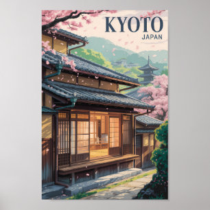 Poster Kyoto Maison Japon Illustration Voyage Art Vintage