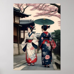 Poster Kyoto Spring Walk Wall Art – Kimono Scene
