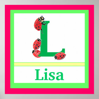 Poster L est pour Ladybug and Girl Name Wall Art pour enf