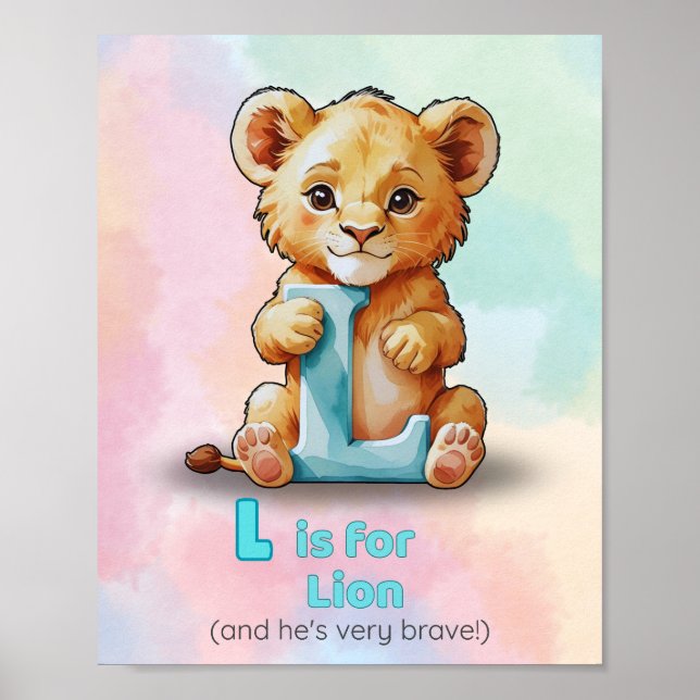 Poster L est pour Lion - Alphabet Print pour Nursery (Devant)