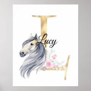 Poster L letter personalized name monogram with horse