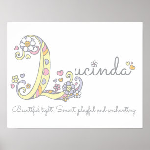 Poster L monogramme art Lucinda filles nom signifiant aff