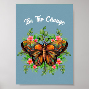 Poster La beauté de la nature papillon coloré et floraiso
