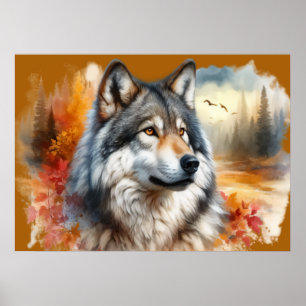 Poster La beauté de Wolf Nature de l’aquarelle