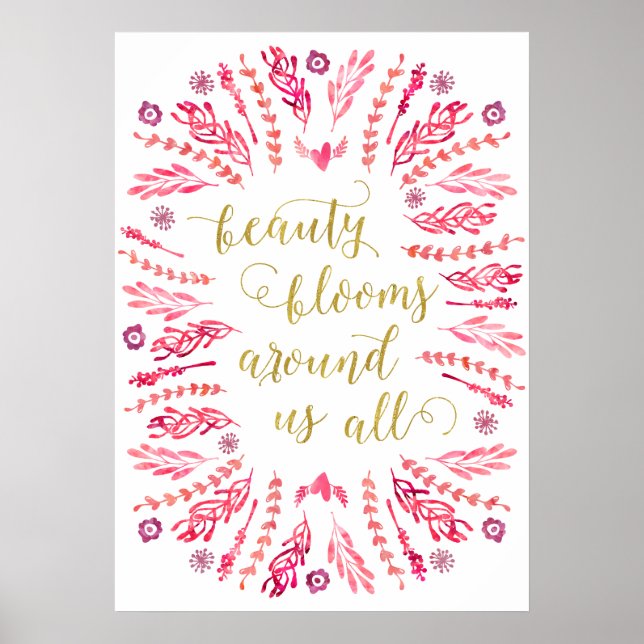 Poster La beauté fleurit | Devis de calligraphie de Faux  (Devant)