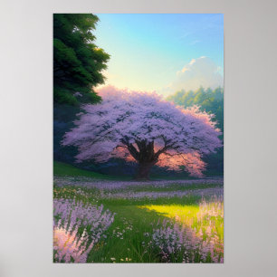 Poster La beauté solitaire de la fleur de cerisiers