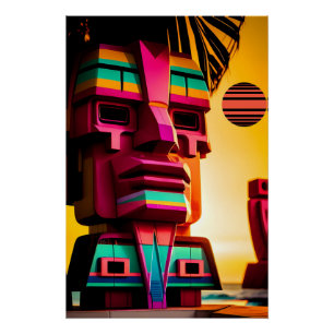Poster La cabane Tiki sur la plage Synthwave