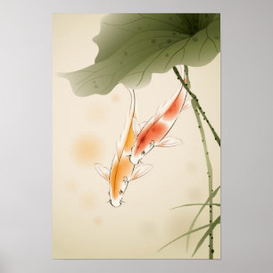 Poster La carpe japonaise pêche la natation dans l'étang