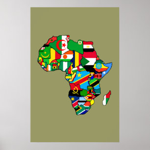 Poster La carte africaine des drapeaux de l'Afrique dans