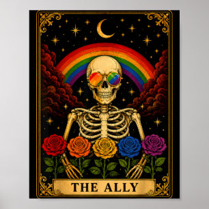 Poster La carte de tarot de l'allié squelette arc-en-ciel