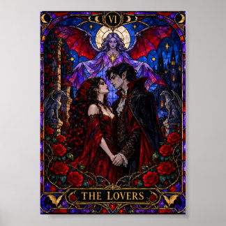 Poster La Carte de Tarot des Amants Verre Peint Gothique
