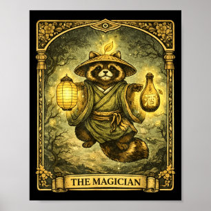 Poster La carte de tarot du magicien Tanuki Yokai Raton l