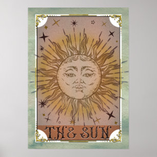 Poster La carte de tarot vintage Sun Celestial Art