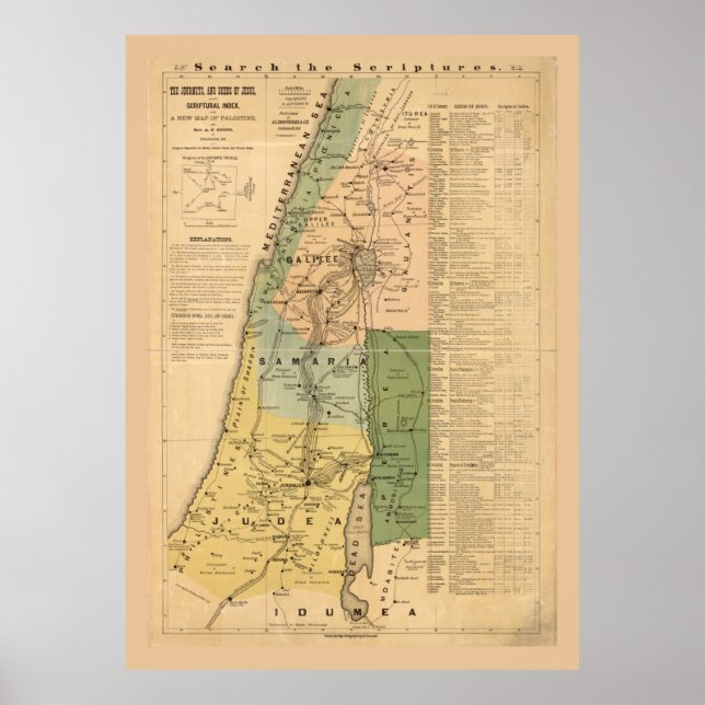 Poster La carte des voyages et des actes de Jésus (1881) (Devant)