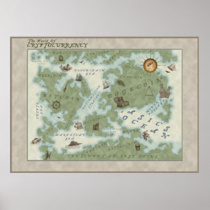Poster La carte du monde de l'affiche de Cryptocurrency
