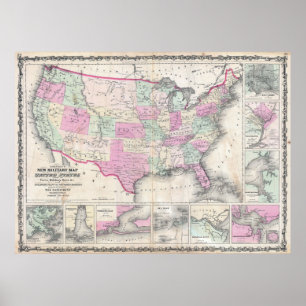 Poster La carte militaire de Johnson des Etats-Unis