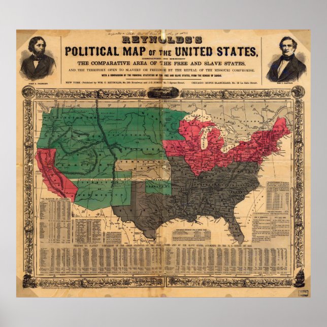 Poster La carte politique des Etats-Unis de Reynold 1850 (Devant)