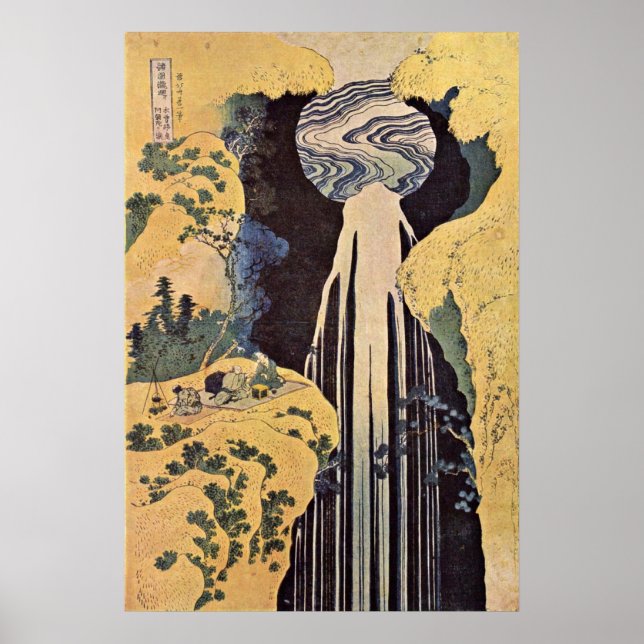 Poster La cascade d'Amida par Katsushika Hokusai (Devant)