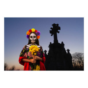 Poster La Catrina dans le cimetière pour Halloween
