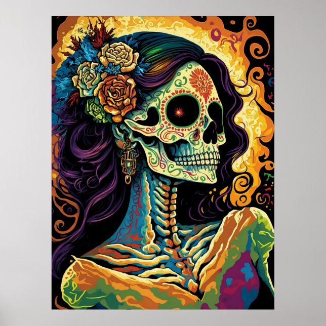 Poster La Catrina Day of Dead Mexican Skeleton Art (Devant)