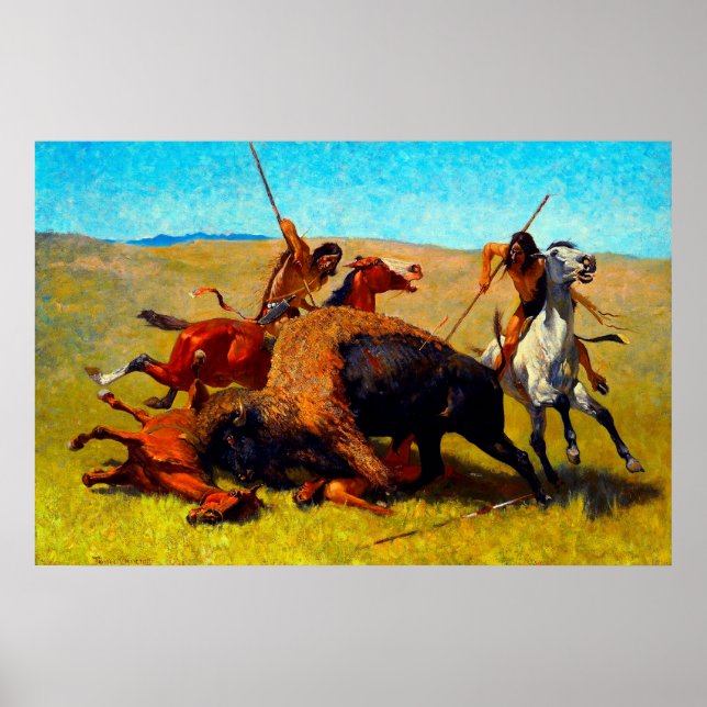 Poster La chasse au bison Frederic Remington 1890 (Devant)