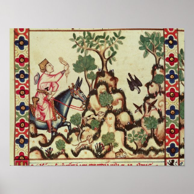 Poster La chasse au faucon, extrait du manuscrit (Devant)