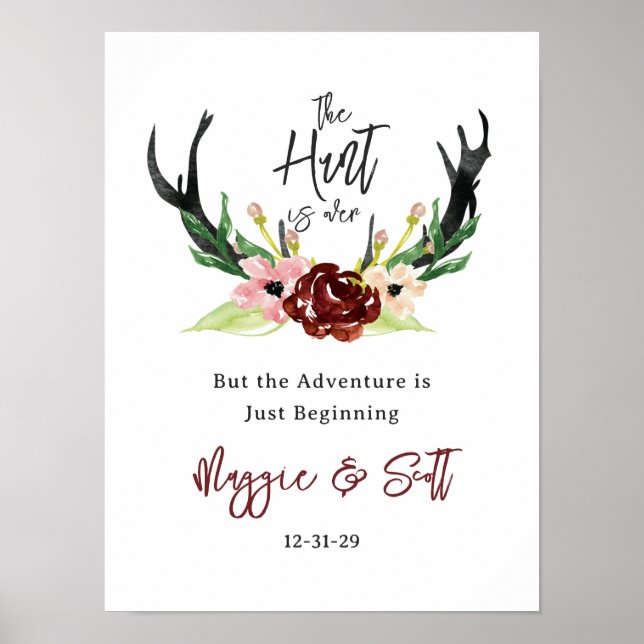 Poster La chasse est au-dessus du Mariage floral rustique (Devant)