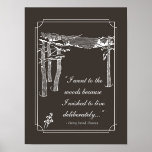 Poster La citation de Walden, "vivent délibérément"