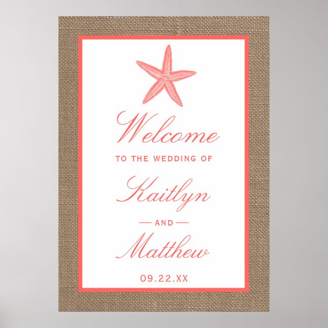 Poster La collection de mariages de Coral Starfish Burlap (Devant)